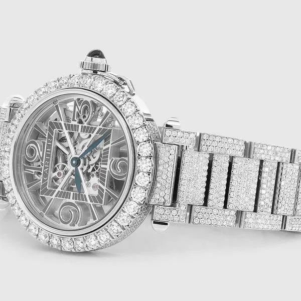 Iced Out Ballon de Cartier Skeleton 41mm Stainless Steel Watch 28.7ct.