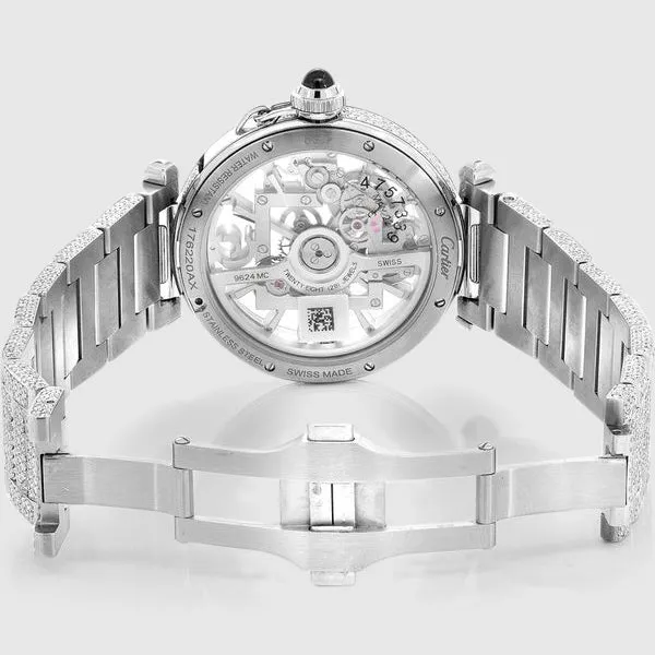 Iced Out Ballon de Cartier Skeleton 41mm Stainless Steel Watch 28.7ct.