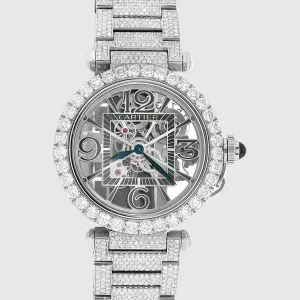 Iced Out Ballon de Cartier Skeleton 41mm Stainless Steel Watch 28.7ct.
