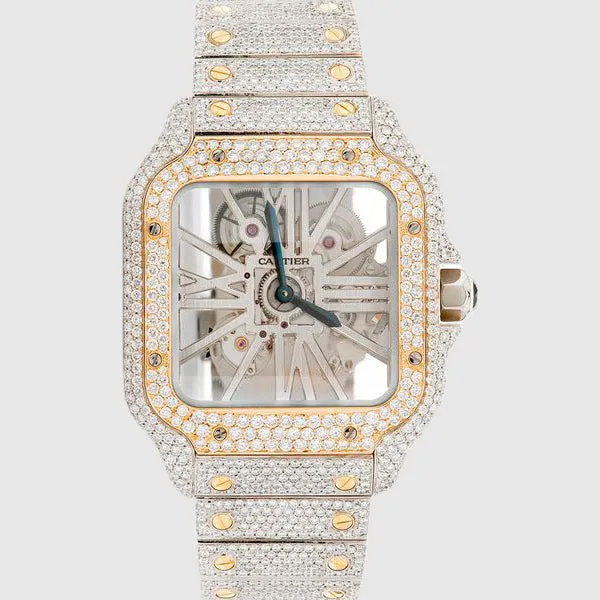 Iced Out Cartier Santos Skeleton 40mm Two Tone Diamond Watch 20.2ct.
