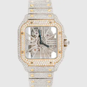 Iced Out Cartier Santos Skeleton 40mm Two Tone Diamond Watch 20.2ct.