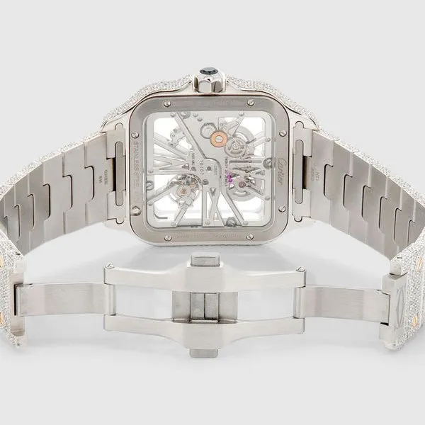 Iced Out Cartier Santos Skeleton 40mm Two Tone Diamond Watch 20.2ct.