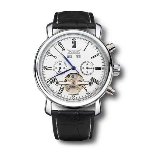 JARAGAR Luxury Skeleton Automatic Mechanical Leather Men Wrist Watch