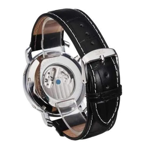 JARAGAR Luxury Skeleton Automatic Mechanical Leather Men Wrist Watch