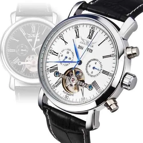 JARAGAR Luxury Skeleton Automatic Mechanical Leather Men Wrist Watch