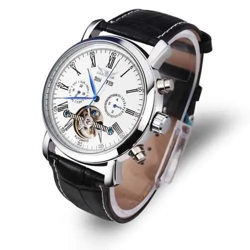 JARAGAR Luxury Skeleton Automatic Mechanical Leather Men Wrist Watch