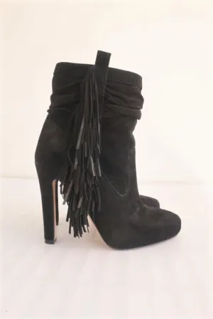 Jean-Michel Cazabat Fringe Ankle Boots Pampa Black Suede Size 35 High Heel