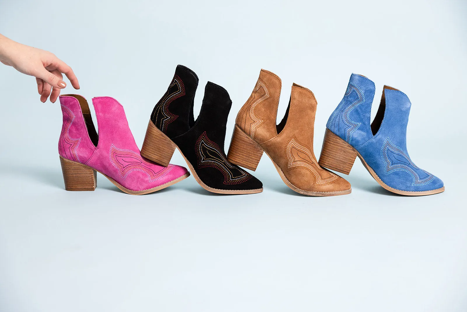Journee Suede Ankle Boots - Tan, Western Stitching, Cutout Design