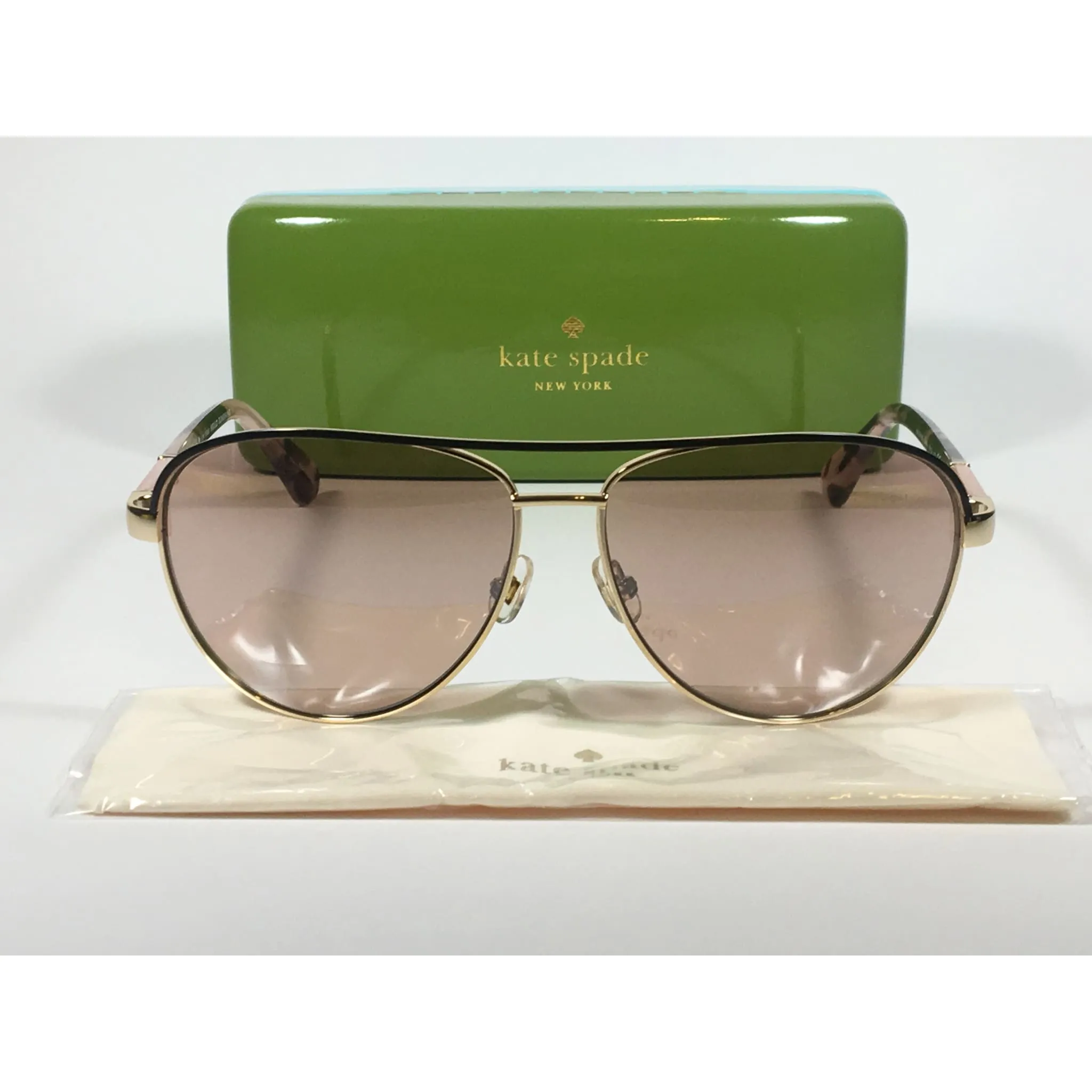 Kate Spade Pilot Sunglasses Light Gold Havana Tortoise Frame Pink Lens EMILYANN/S Q0J2S
