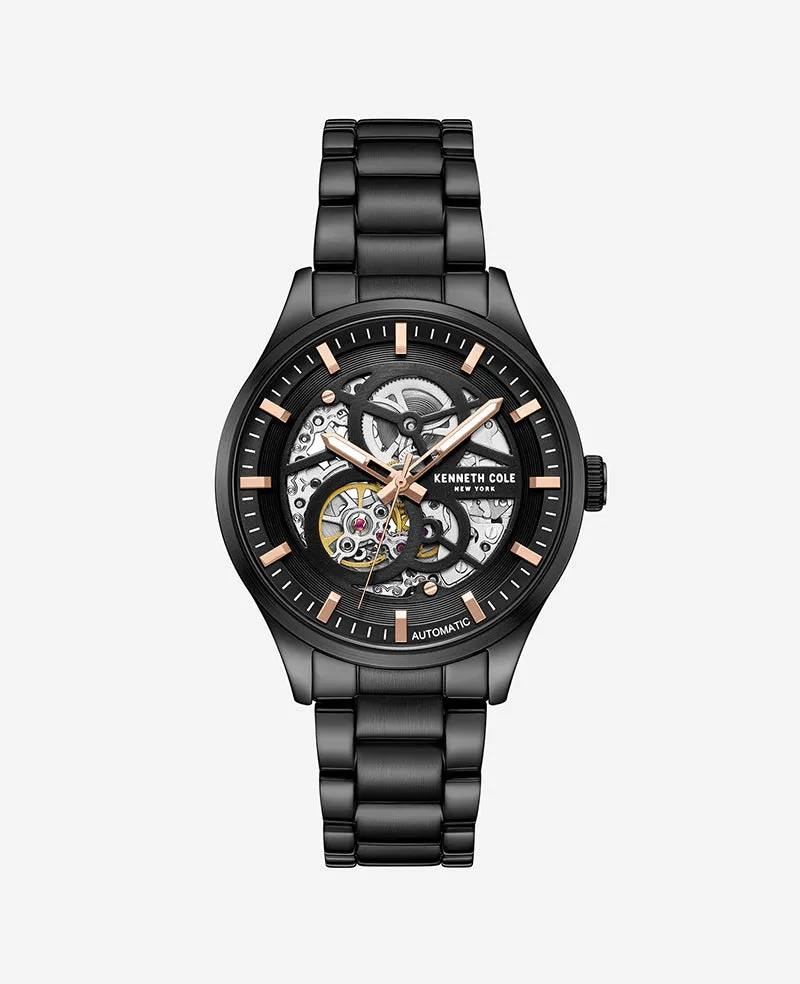 Kenneth Cole New York 42mm Automatic Black Skeleton Men's Watch KCWGY0046403