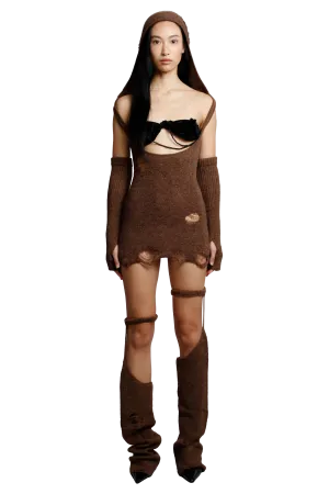 Knit Distressed Hooded Dress Set