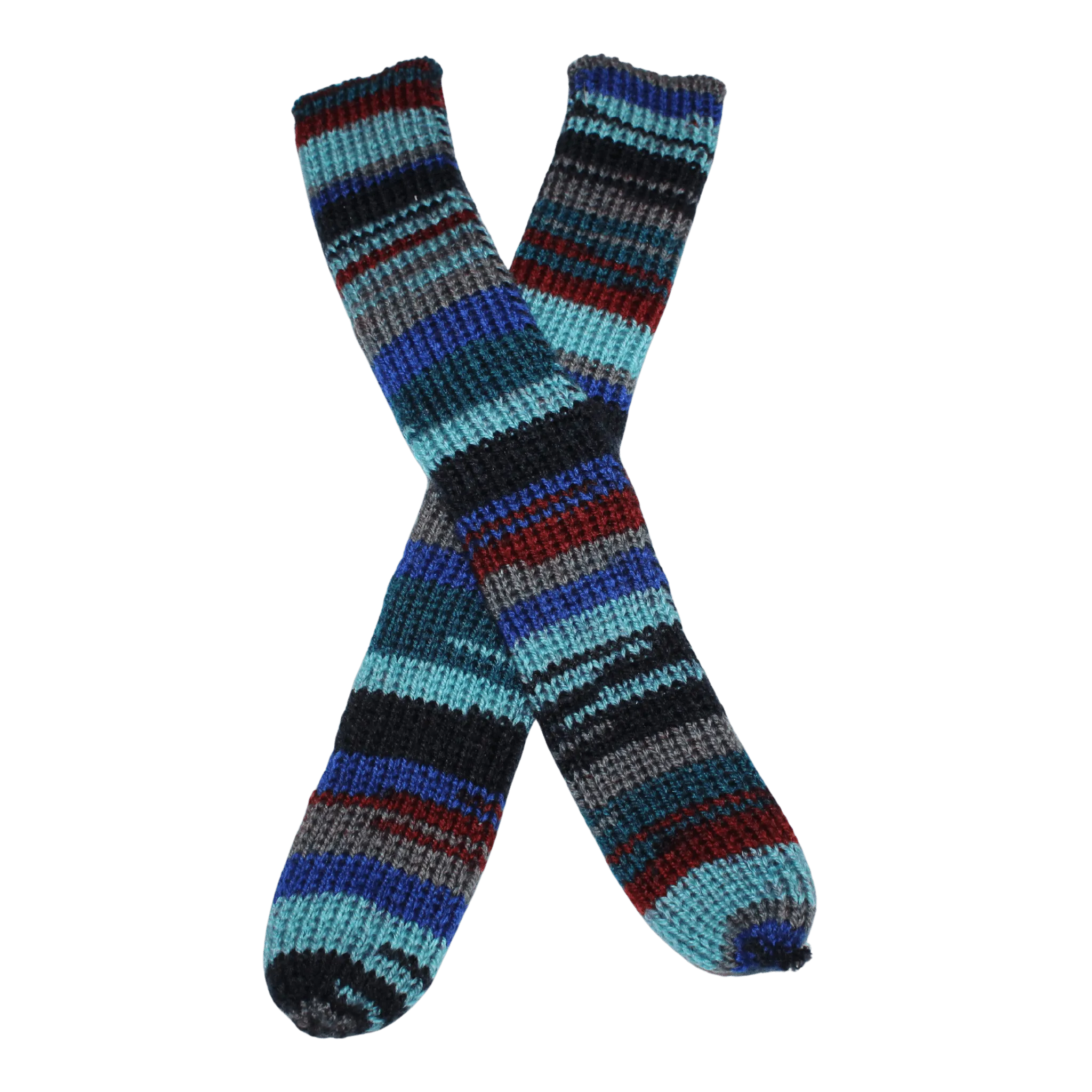 Knitted Baby Tube Socks - Blue & Red Stripe