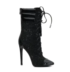 Lace-Up High-Heeled Diamond Ankle Boots