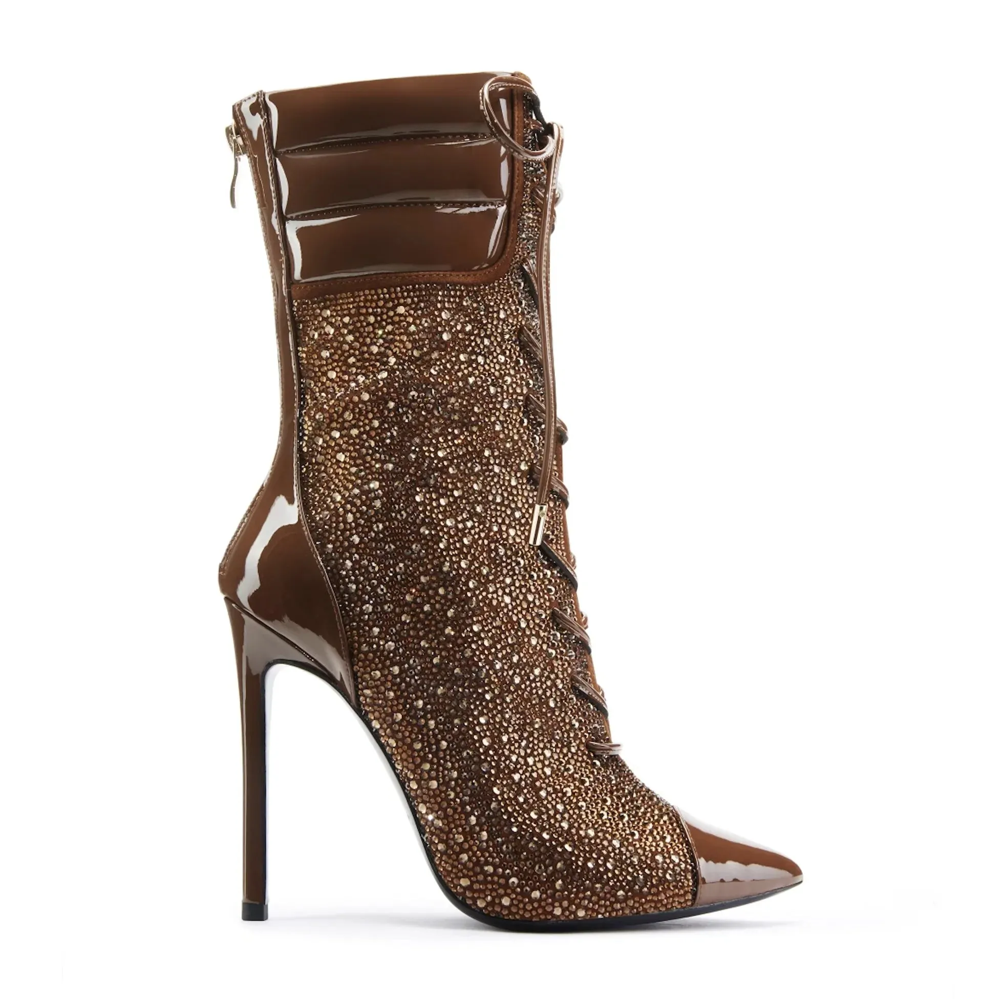 Lace-Up High-Heeled Diamond Ankle Boots