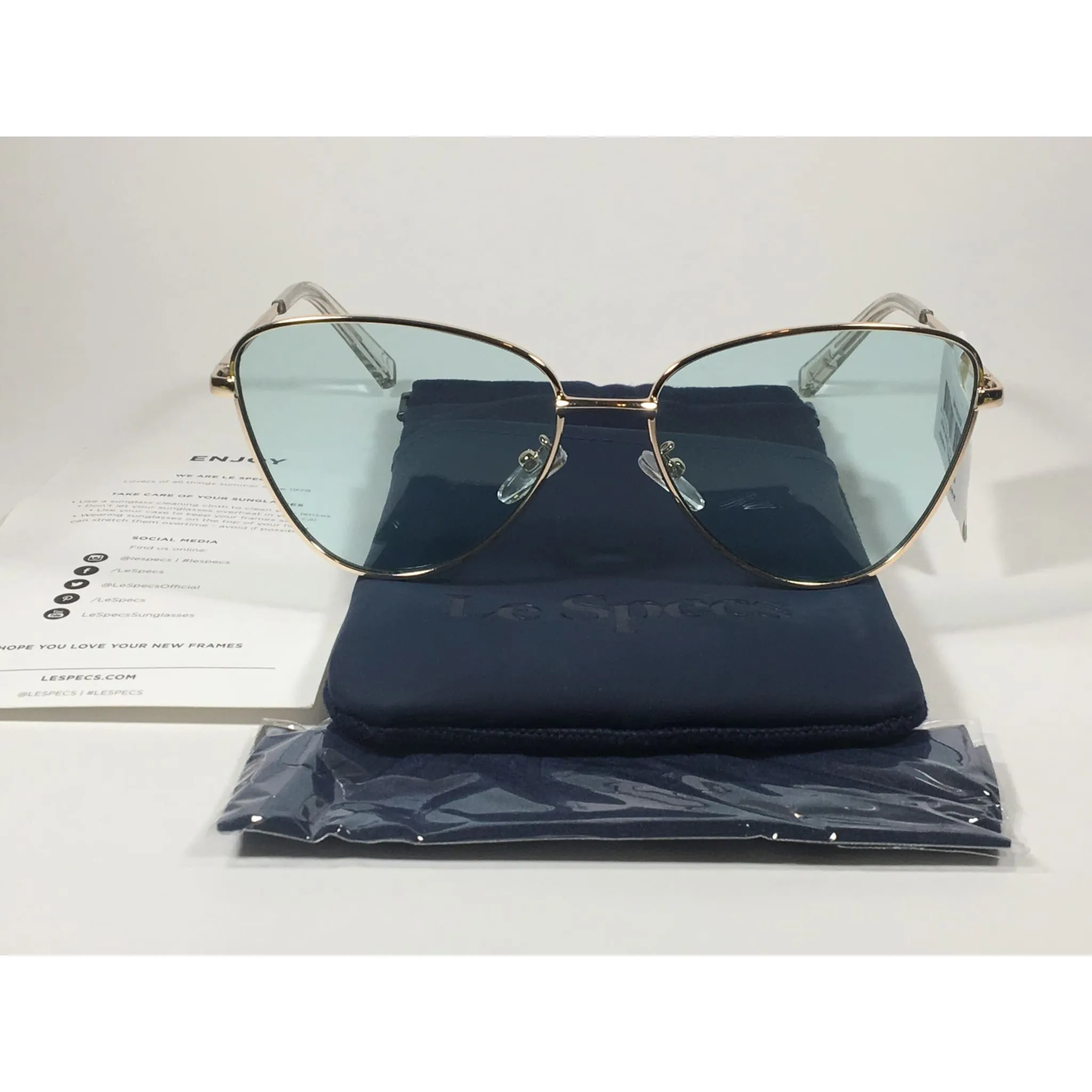 Le Specs Echo Limited Butterfly Cat Sunglasses Gold Frame Mint Blue Green Lens LSP1702153