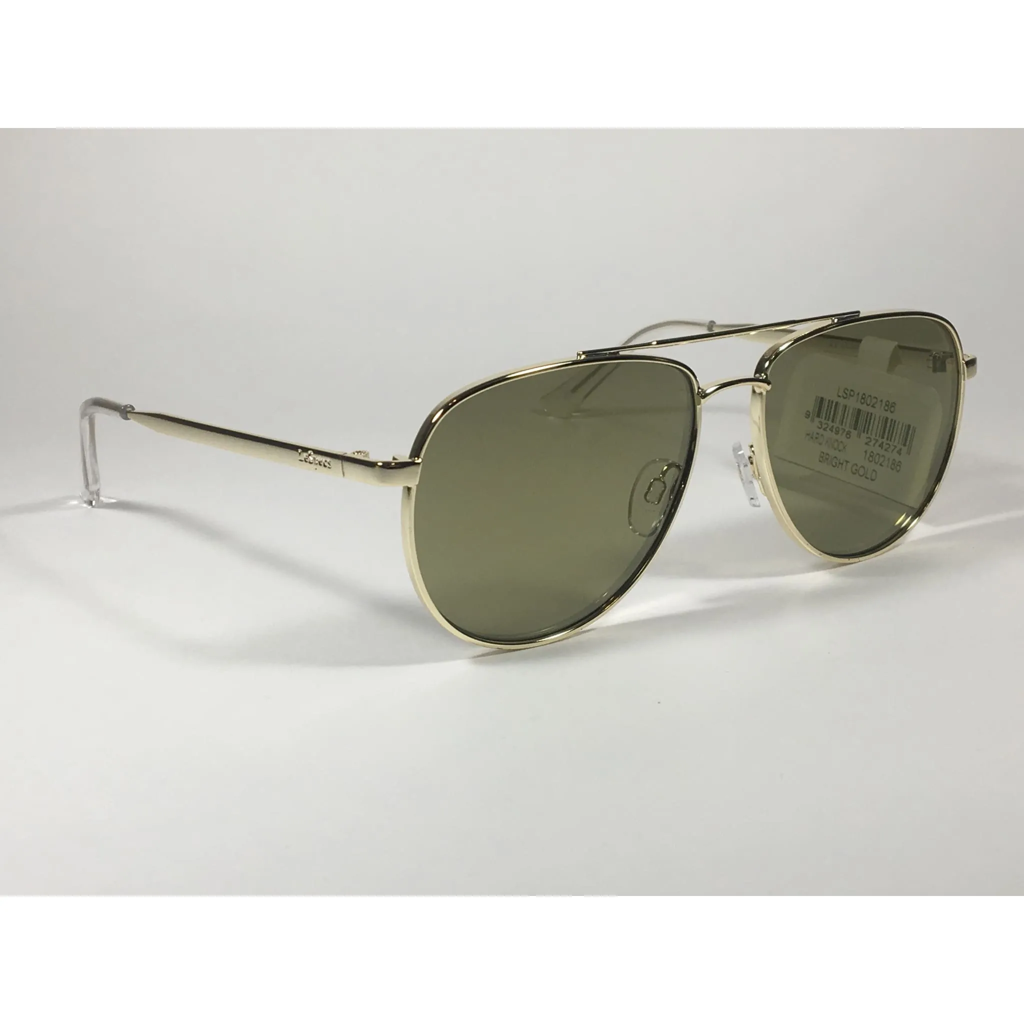 Le Specs Hard Knock Aviator Pilot Sunglasses Bright Gold Metal Frame Khaki Flash Green Lens LSP1802186