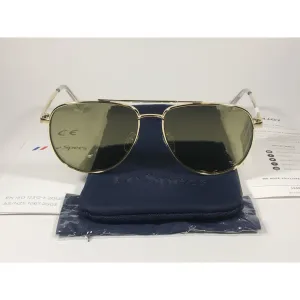 Le Specs Hard Knock Aviator Pilot Sunglasses Bright Gold Metal Frame Khaki Flash Green Lens LSP1802186