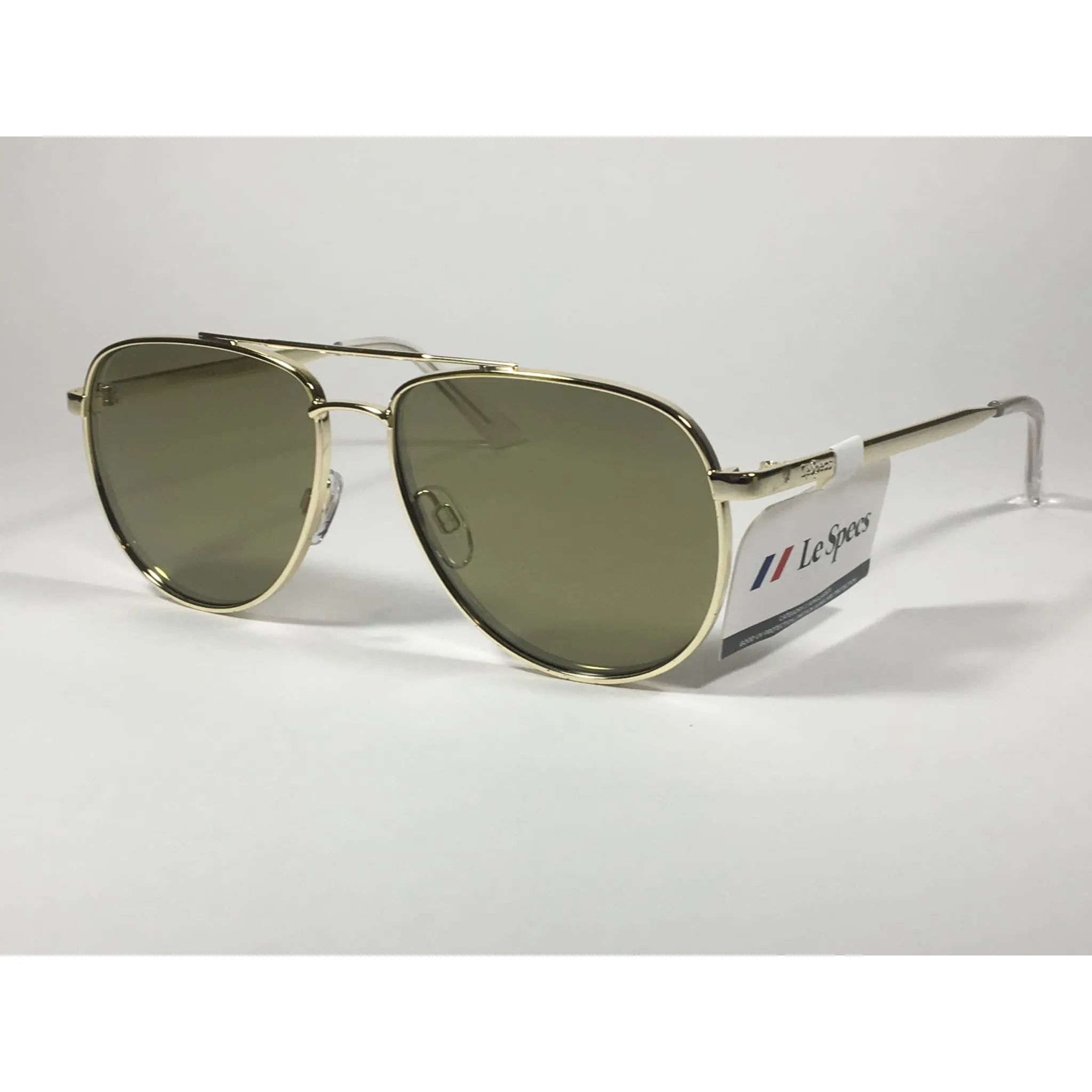 Le Specs Hard Knock Aviator Pilot Sunglasses Bright Gold Metal Frame Khaki Flash Green Lens LSP1802186