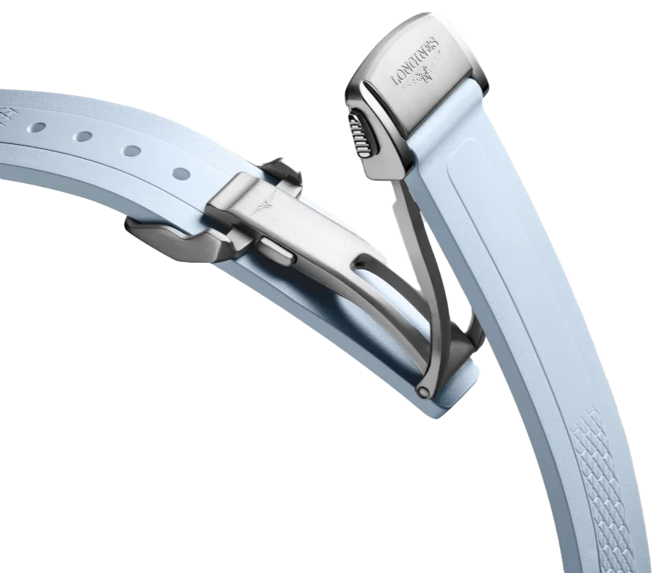 Longines Conquest 34mm Watch with Baby Blue Rubber Strap