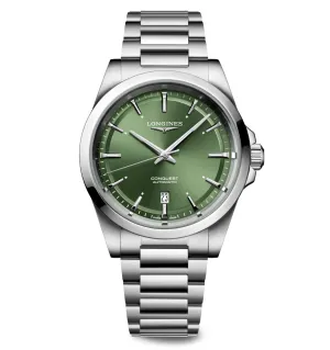 Longines Conquest 41mm Watch with Sunray Green Dial