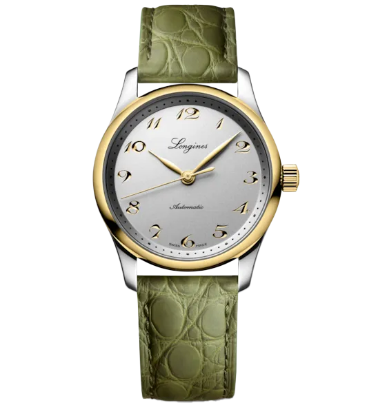 Longines Master 34mm Watch with Green Leather Strap