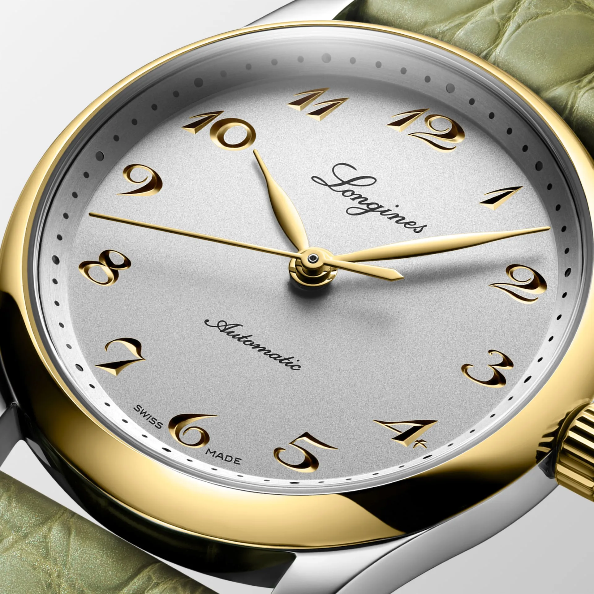 Longines Master 34mm Watch with Green Leather Strap