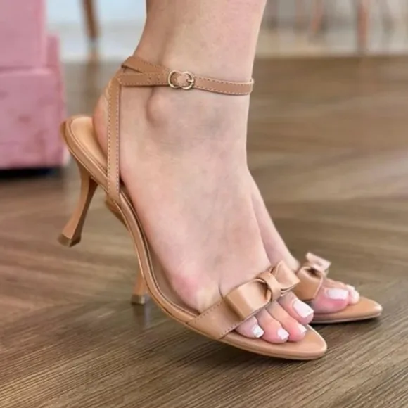 LUIZA BARCELOS Tan Heels For Women with Ankle Strap Size 8