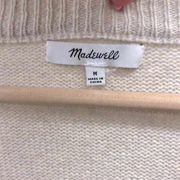 Madewell Vneck Puff Sleeve Sweater Mini Dress in Oatmeal M Merino Wool B…