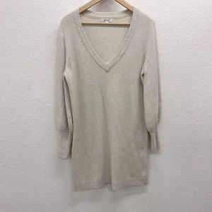 Madewell Vneck Puff Sleeve Sweater Mini Dress in Oatmeal M Merino Wool B…