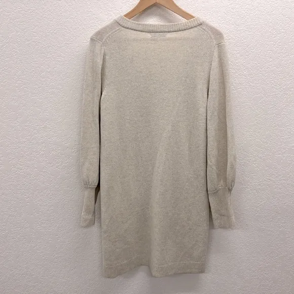 Madewell Vneck Puff Sleeve Sweater Mini Dress in Oatmeal M Merino Wool B…