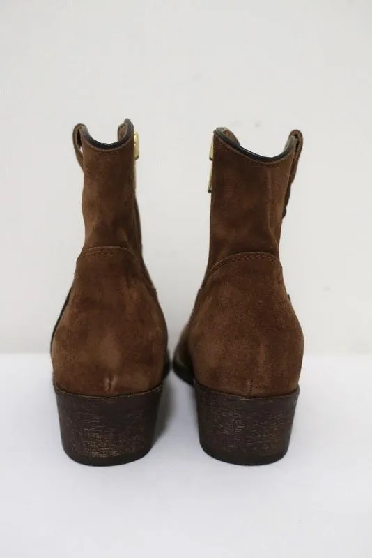 Madison Los Angeles Western Ankle Boots Brown Suede Size 38.5 NEW