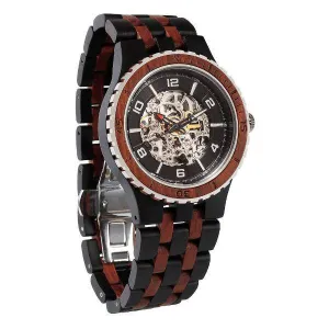 Men's Wood Watch Ebony Rosewood Premium Self-Winding Transparent Body