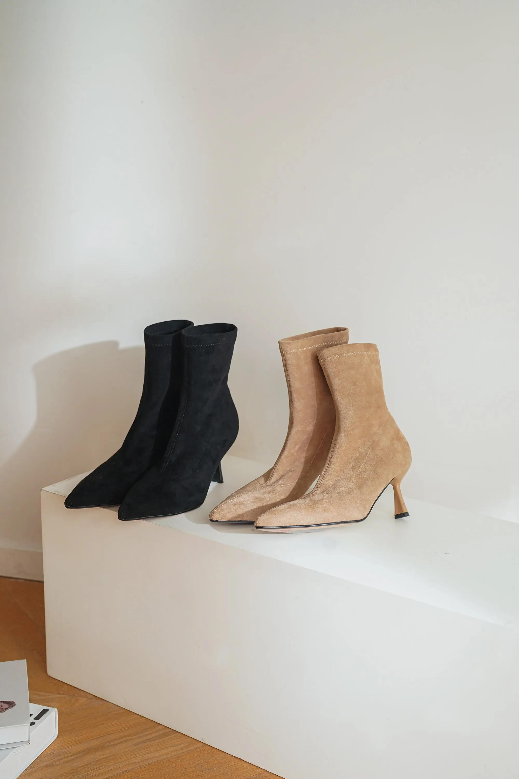 Meredith Suede Ankle Boots - Beige