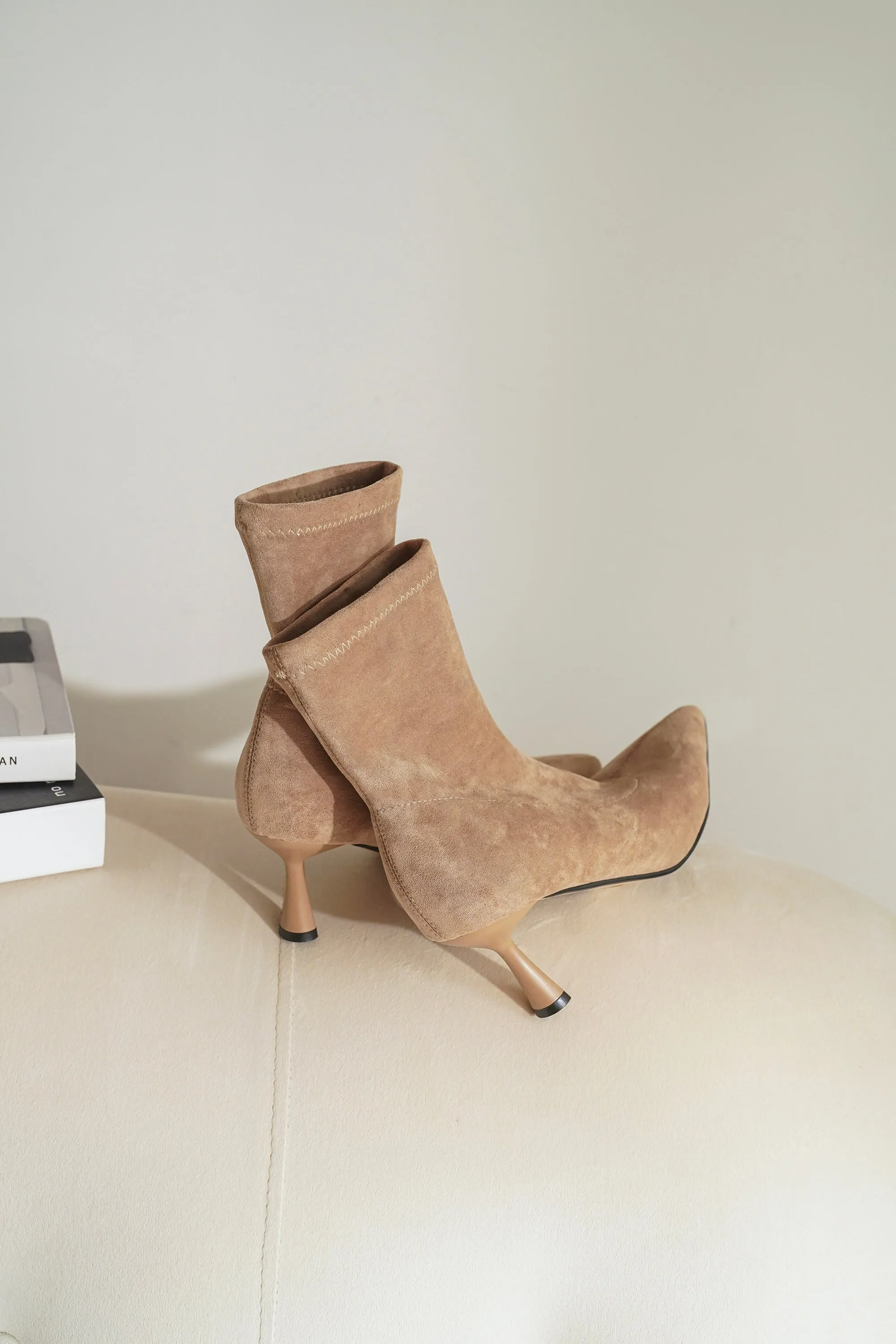 Meredith Suede Ankle Boots - Beige