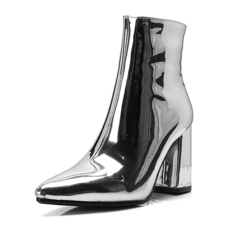 Merendy Tasneem Chunky heel mirror boots
