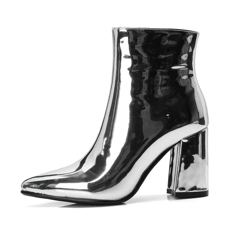 Merendy Tasneem Chunky heel mirror boots