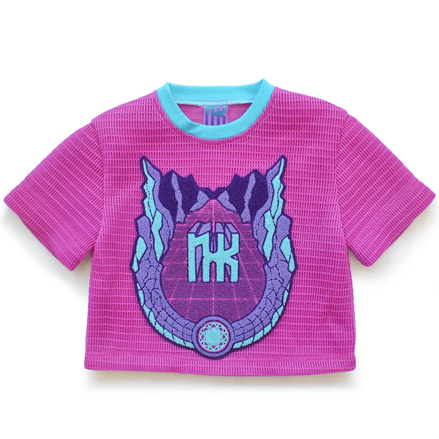MESH CROP WITH CHENILLE PATCH