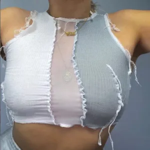 Mesh Patchwork Cropped Tank Top
