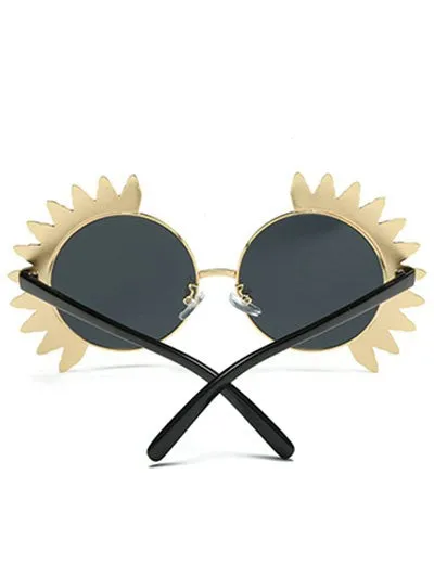 Metal Sun Design Frame Mirror Round Sunglasses