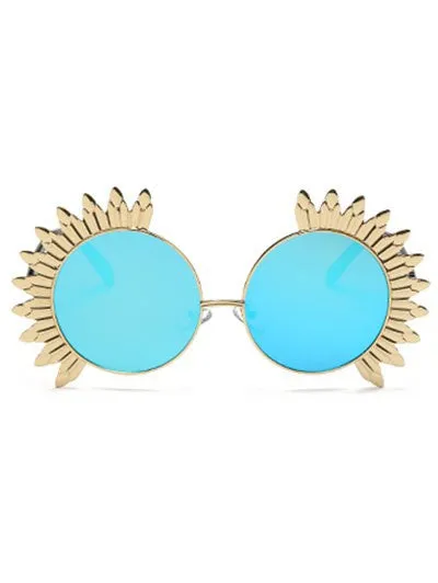 Metal Sun Design Frame Mirror Round Sunglasses