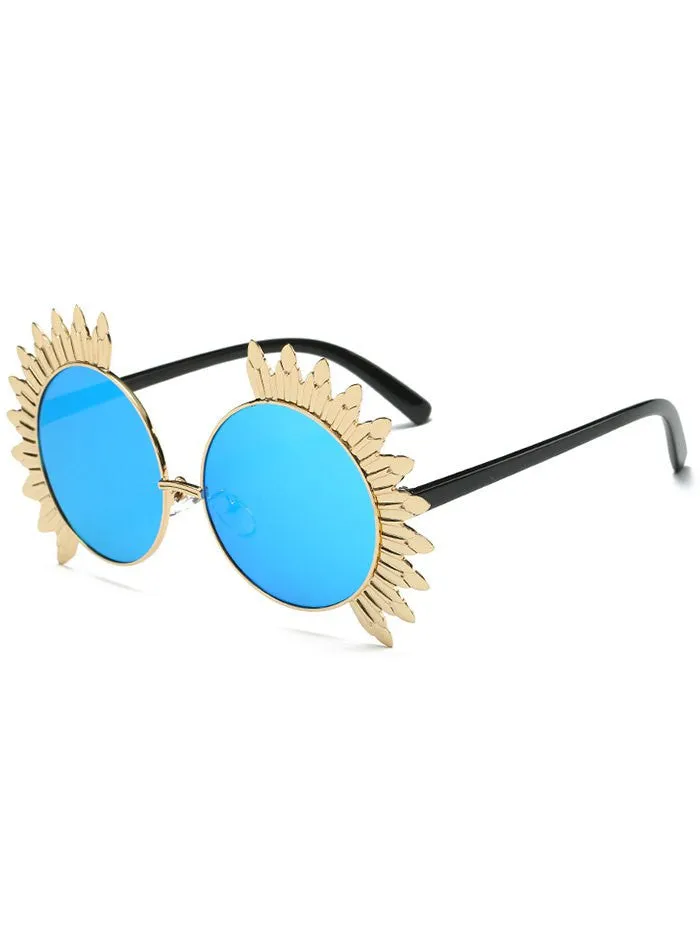 Metal Sun Design Frame Mirror Round Sunglasses