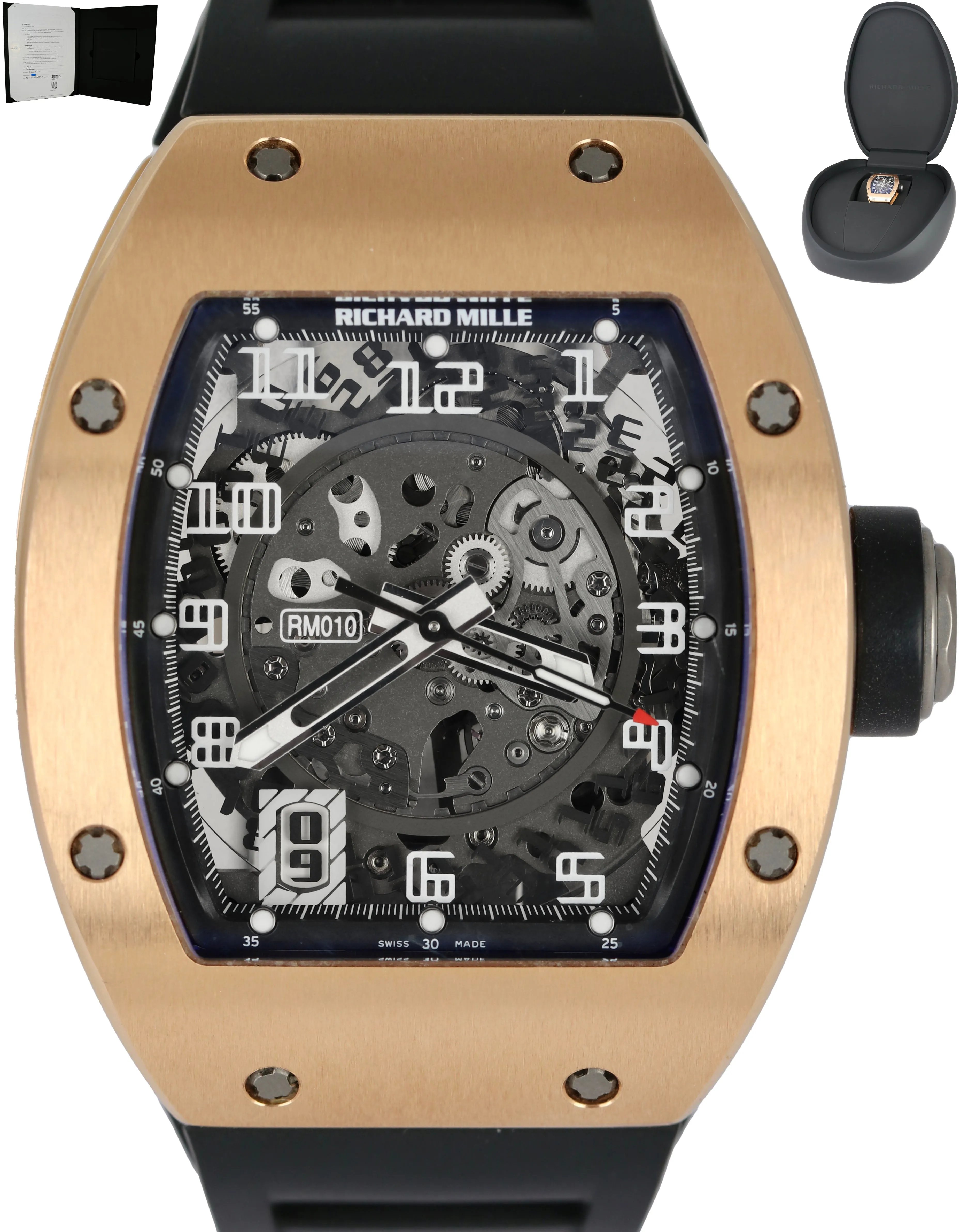 MINT Richard Mille RM010 18K Rose Gold Black Rubber 40mm RM 10 B P Watch