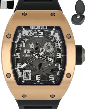 MINT Richard Mille RM010 18K Rose Gold Black Rubber 40mm RM 10 B P Watch