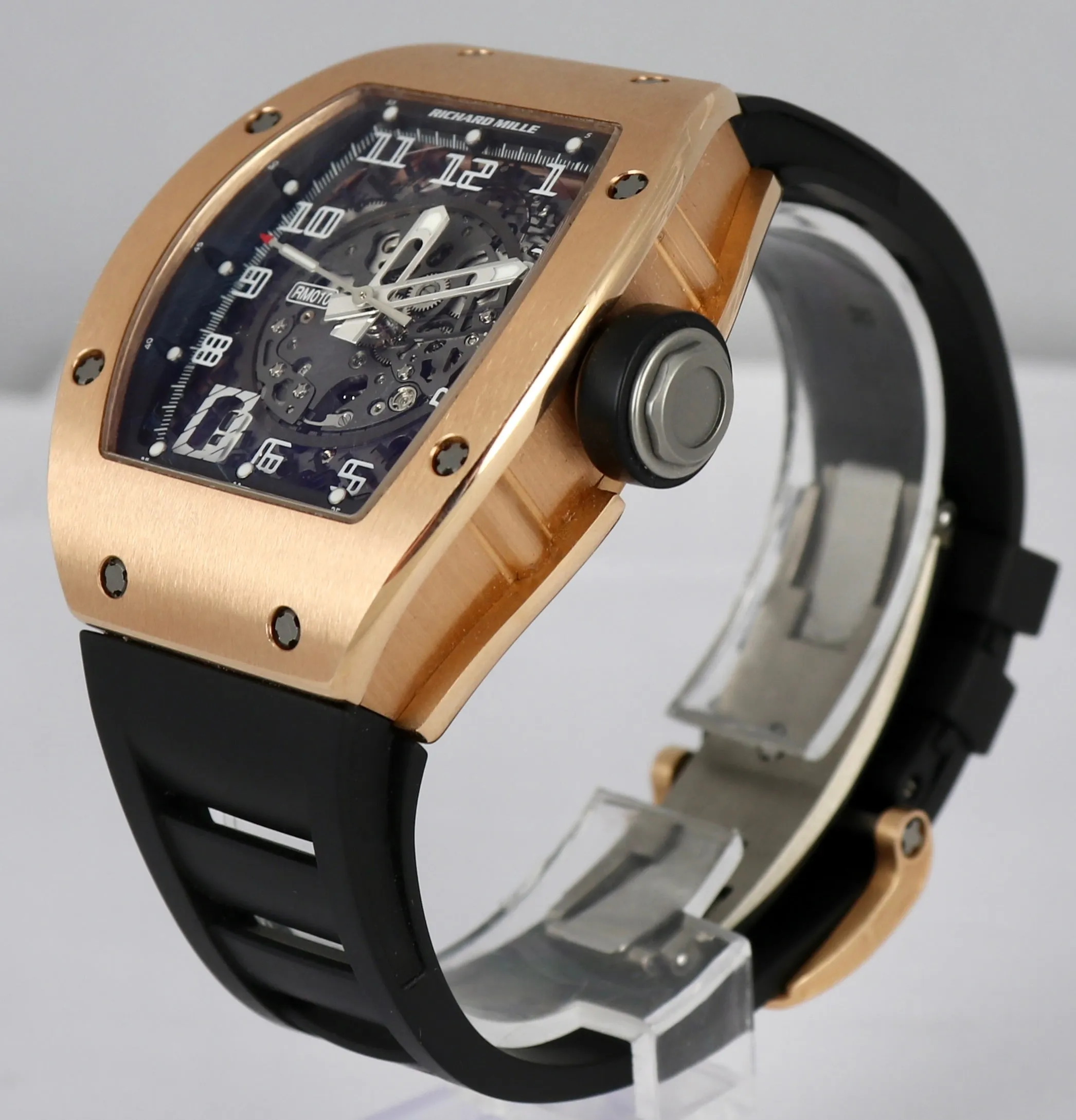 MINT Richard Mille RM010 18K Rose Gold Black Rubber 40mm RM 10 B P Watch