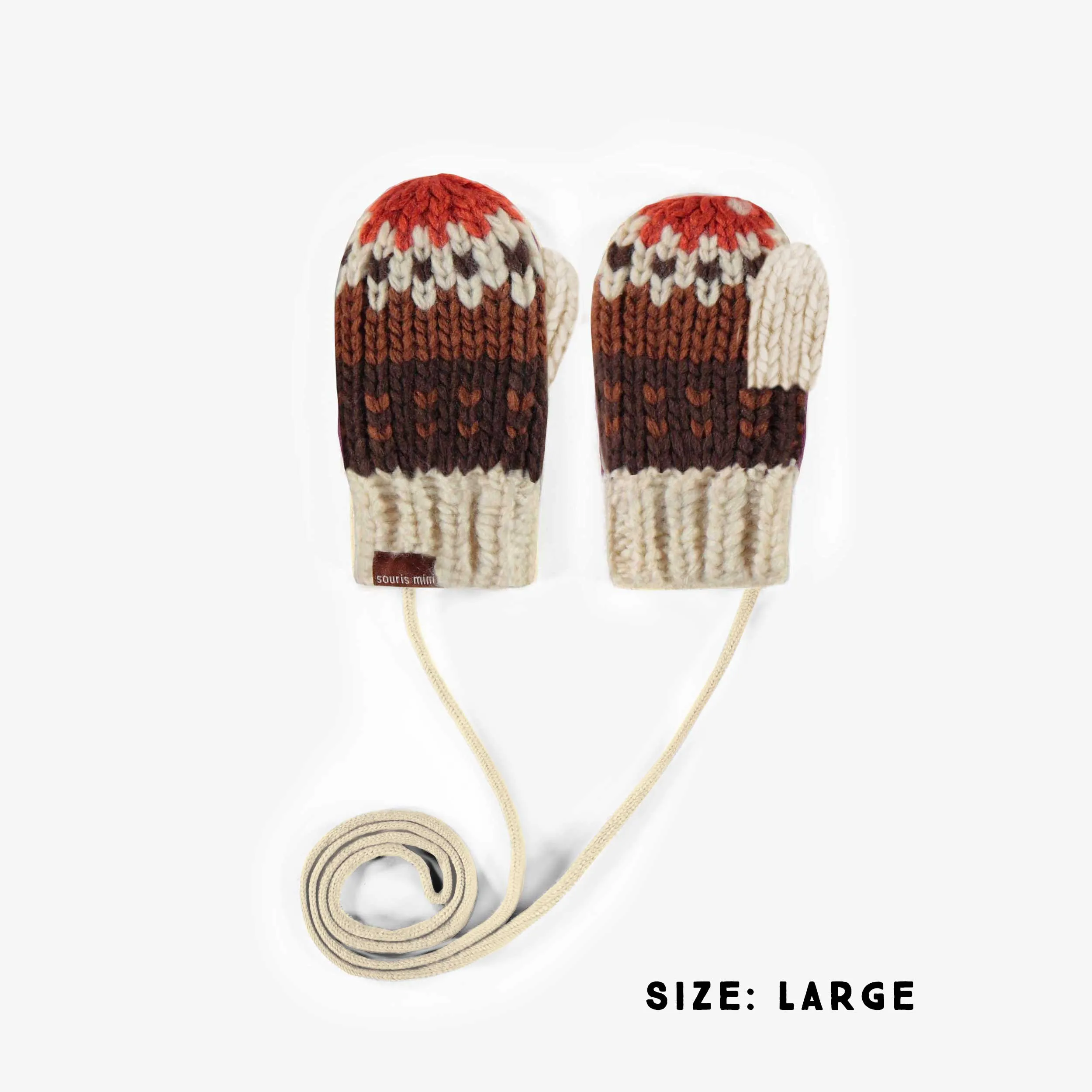 Mitaines de maille brune à motifs, bébé || Brown patterned knitted mittens, baby