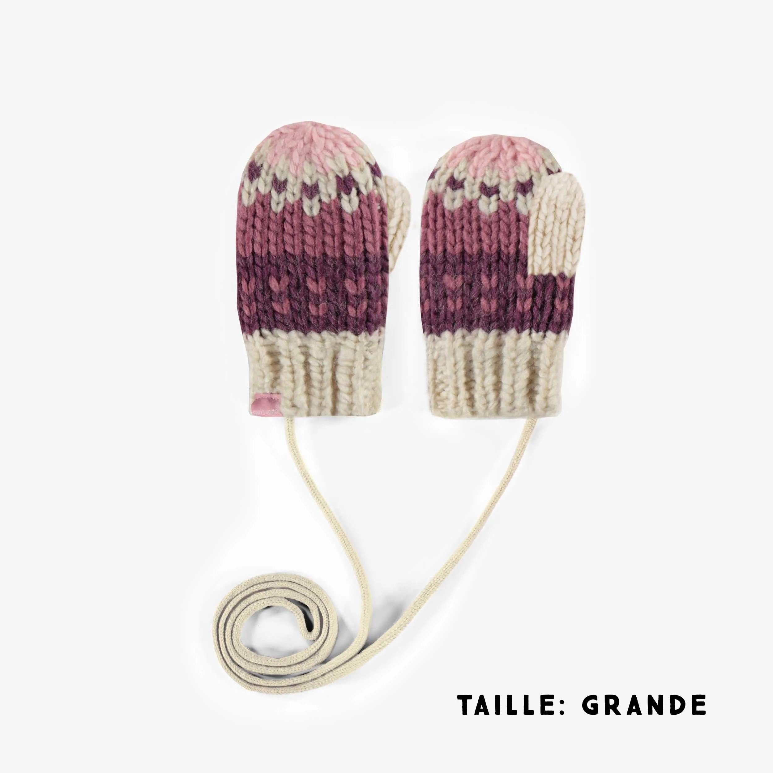 Mitaines de maille roses à motifs, bébé || Pink patterned knitted mittens, baby