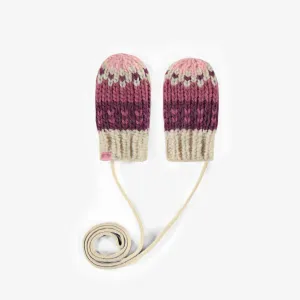 Mitaines de maille roses à motifs, bébé || Pink patterned knitted mittens, baby