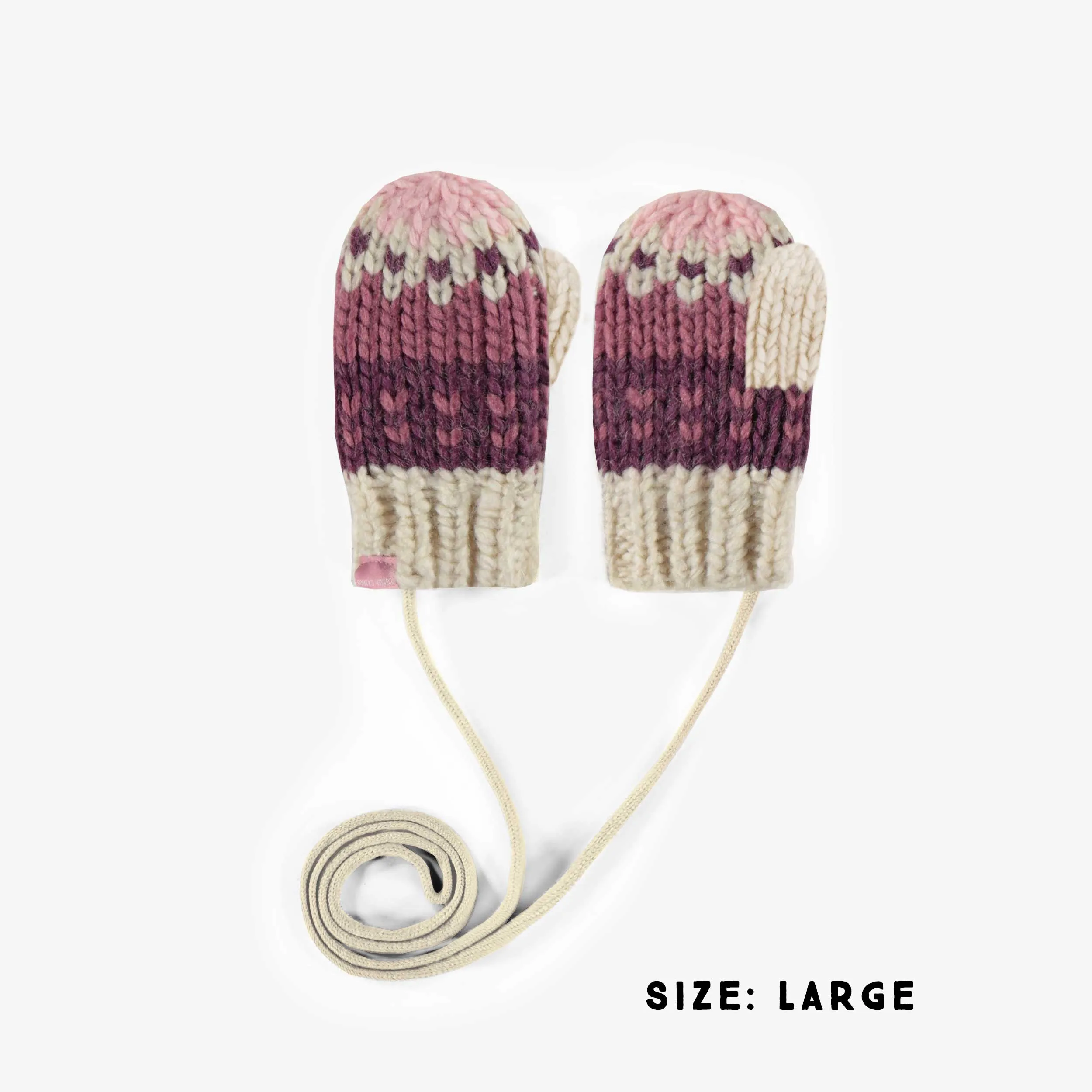 Mitaines de maille roses à motifs, bébé || Pink patterned knitted mittens, baby