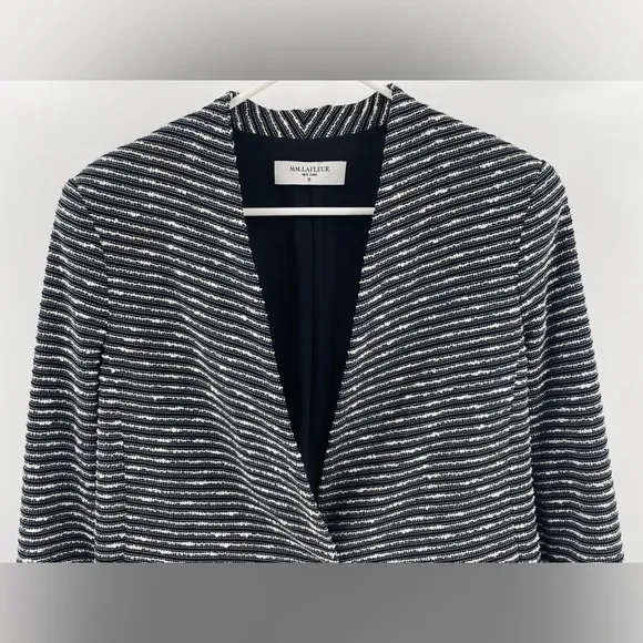 MM LaFleur Cotton Blend Lined Black White Gold 3/4  Sleeve One Button Ja…