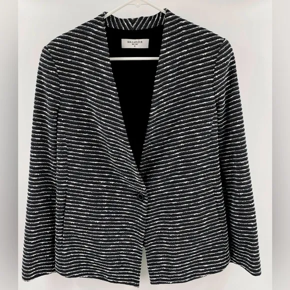 MM LaFleur Cotton Blend Lined Black White Gold 3/4  Sleeve One Button Ja…